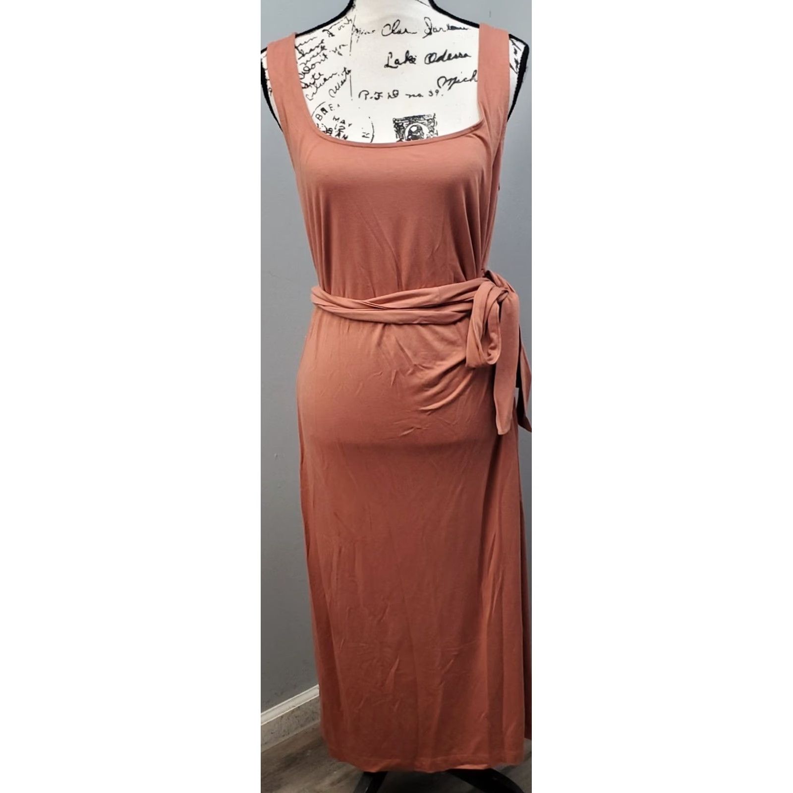 Ann Taylor Ann Taylor Factory Long Dress Womens L Pink Tie Waisted Stretch Strap Maxi Sleeveless - Durable RayonDress Size L / US 10 / IT 46 - 2 Thumbnail