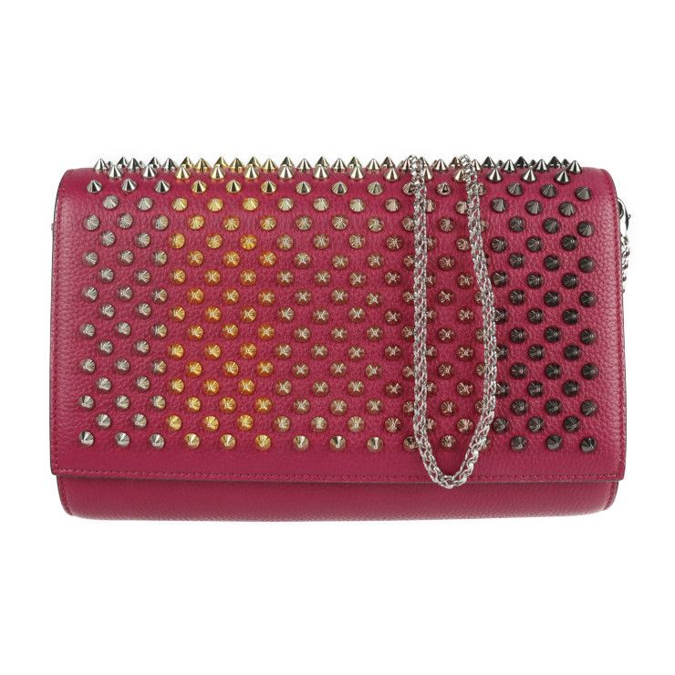 Christian Louboutin 2 Way Chain Wallet Clutch Bag Chain Shoulder Handbag Studs Leather Fuchsia