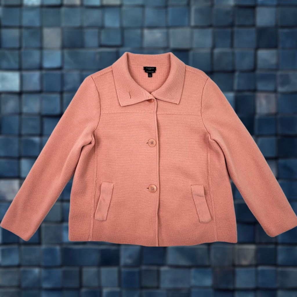 Talbots Talbots Italian Merino Wool Button Up Coat Women Petites L Peach Pink Cardigan Style Coat - Pink Wool Jacket Womens Size L / US 10 / IT 46 - 1 Thumbnail