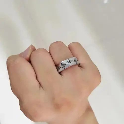 Jewelry Stainless Steel Star Polygon Ring in Silver, Men's