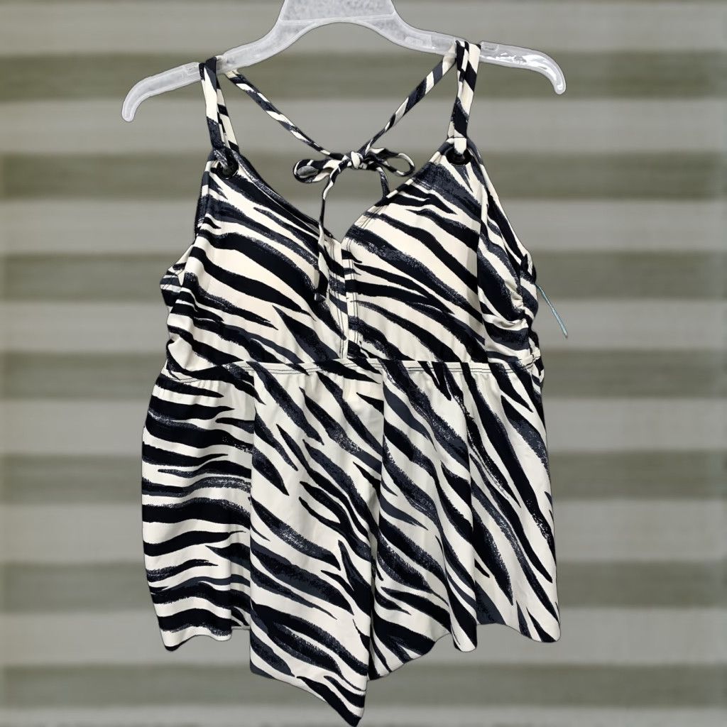 Vintage Kona Sol Swimsuit Zebra Print Top Solid Black Bottoms XL 16W Women Two Piece Sz 16W XL Black Zebra Womens Size XXL / US 16-18 / IT 52-54 - 1 Thumbnail