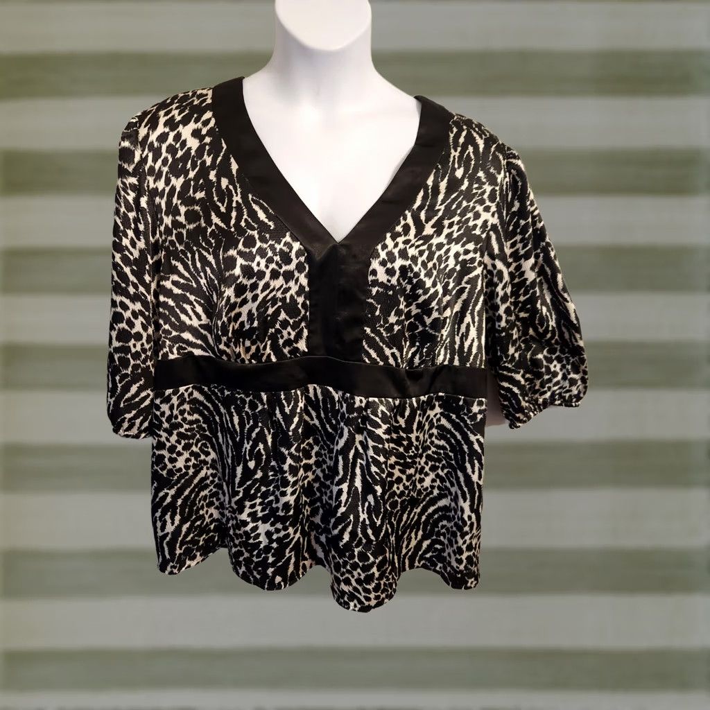 Kasper Kasper Woman Blouse Zebra Animal Print Textured Top 22W Multicolor V-Neck 3/4 Sleeve Casual Party/Cocktail Womens Size 3XL / US 20-22 - 1 Thumbnail