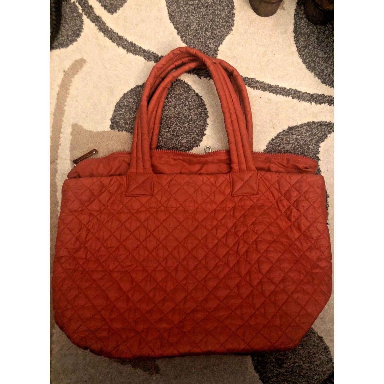 MZ Wallace MZ Wallace Medium Quilted Sutton Nylon Deluxe Crossbody Bag and Wallet Orange Red Leather Straps Adjustable Strap Zip Pockets Size ONE SIZE - 5 Thumbnail