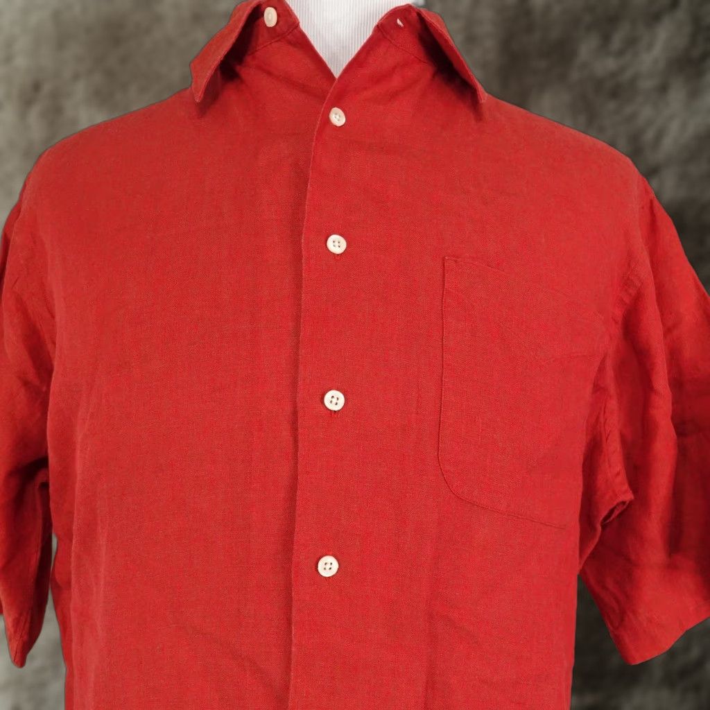 Cremieux VINTAGE Daniel Cremieux Classics Shirt Mens L Red Linen Short Sleeve Button-Up Collared Breathable 100% Italian Fabric Size US L / EU 52-54 / 3 - 1 Thumbnail