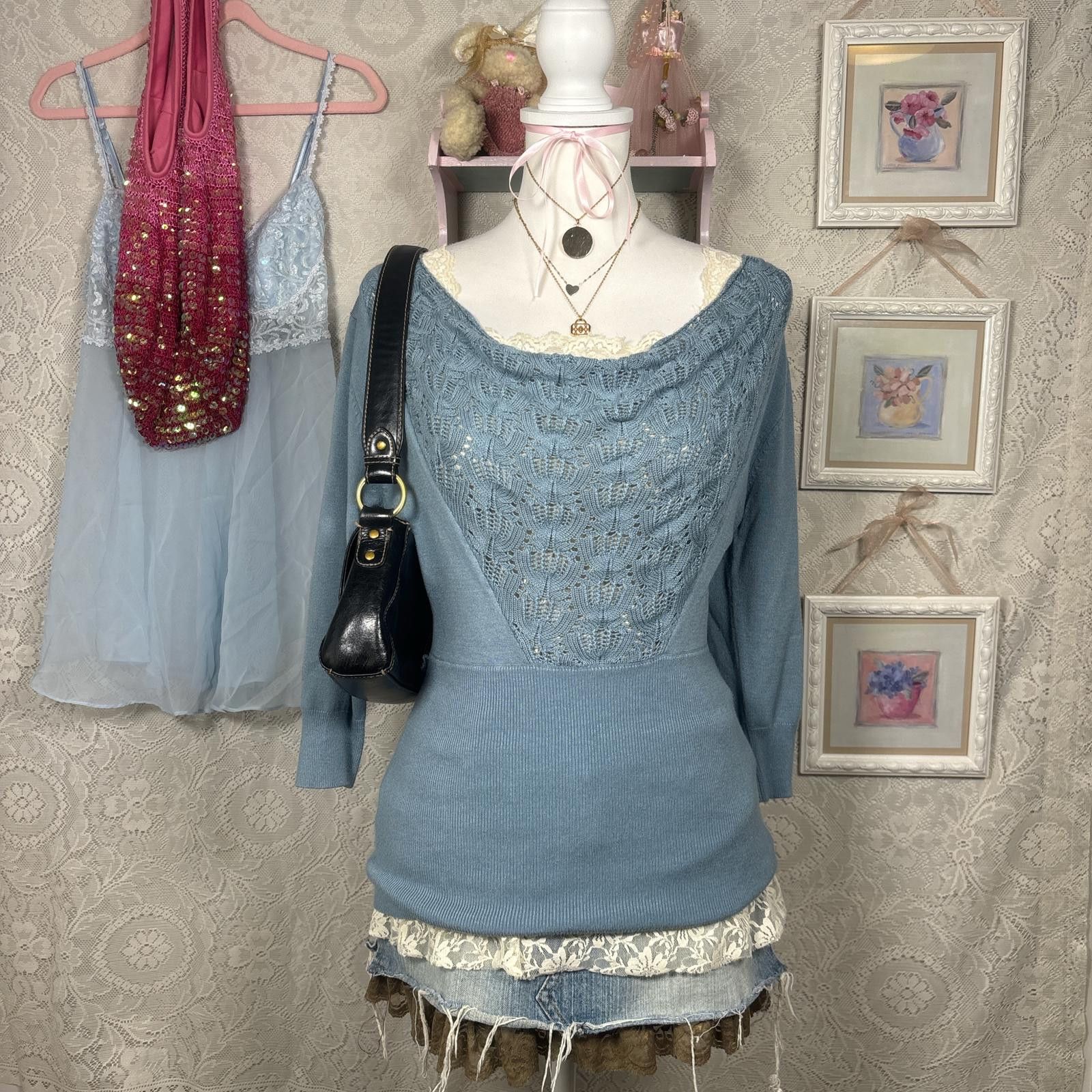 Other vintage cozy cowl neck crochet blouse Size S / US 4 / IT 40 - 1 Thumbnail