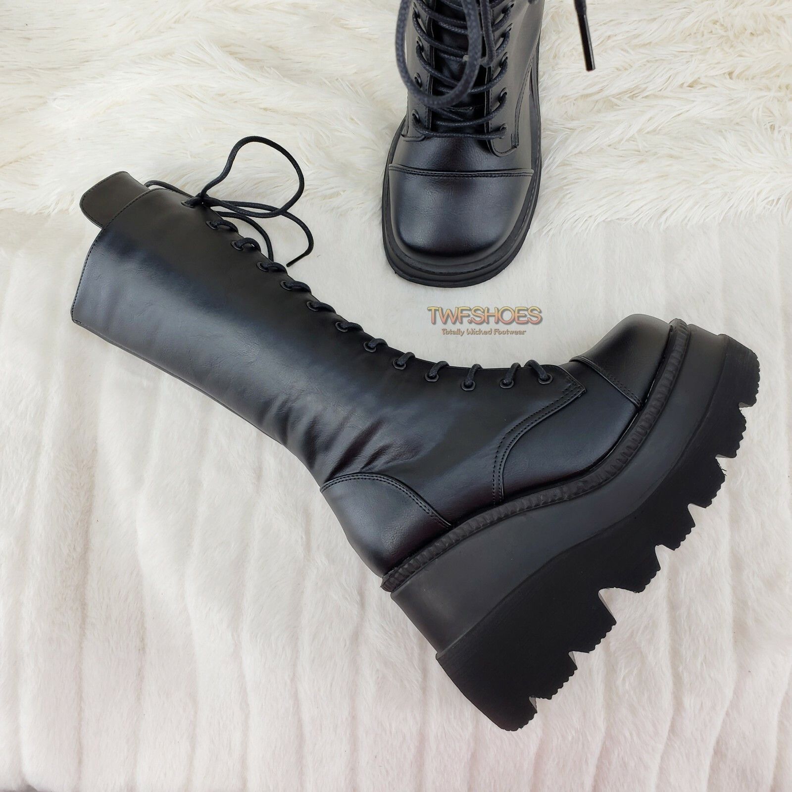 Other DEMONIA Shaker 72 Black Platform 4.5" Wedge Mid Calf Goth Pu Size US 7 / IT 37 - 4 Thumbnail