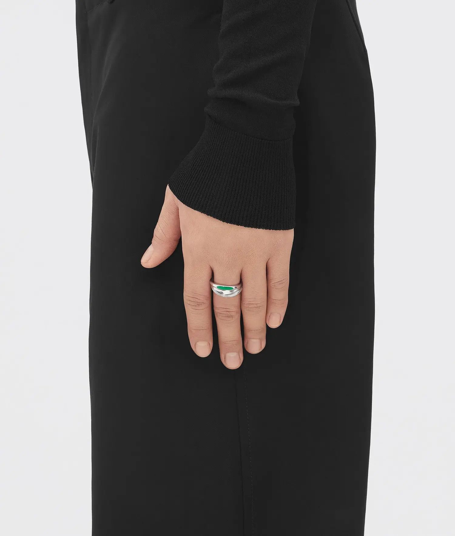 Bottega Veneta o1n1vont0325 Size: 21 / Trio Ring in Silver/Green Size ONE SIZE - 5 Thumbnail