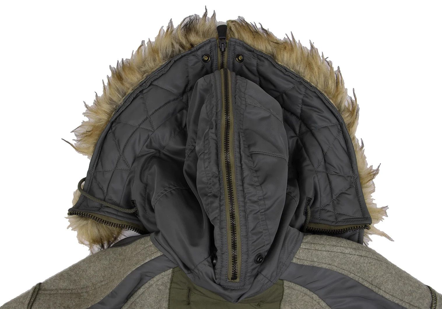 Junya Watanabe Military-Style Fur-Trimmed Hoodie Coat in Khaki Size S Size US S / EU 44-46 / 1 - 15 Thumbnail