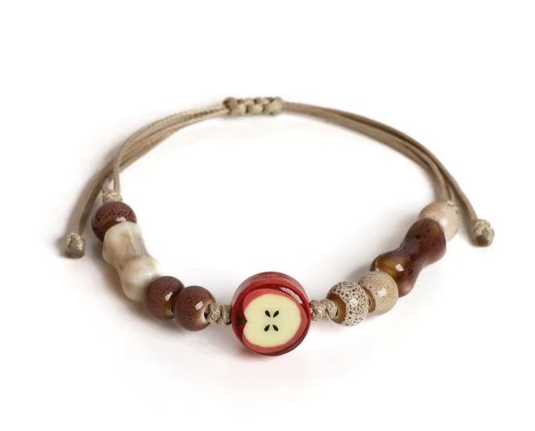 Jewelry Handmade Apple Ceramic Bracelet Adjustable Woven Cord Size ONE SIZE - 6 Thumbnail