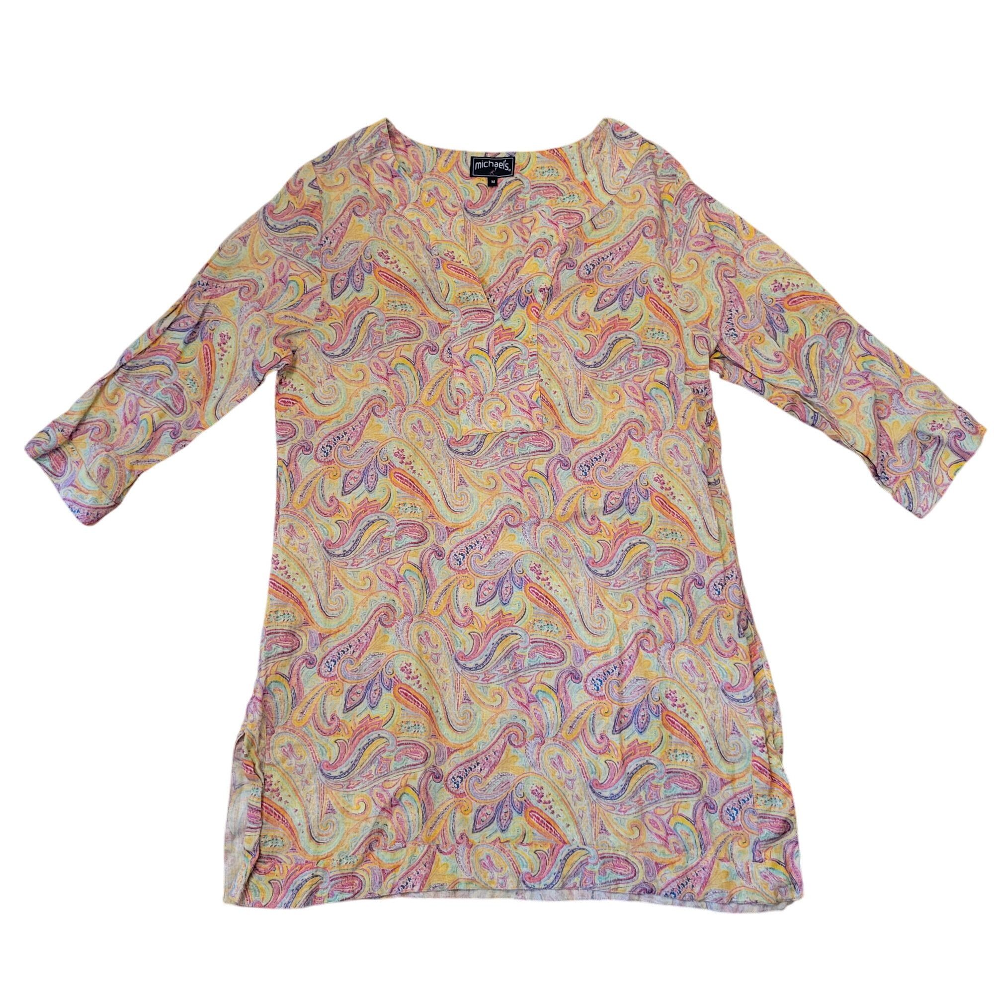 Other Michaels M Paisley Tunic Top Dress Linen Psychedelic Multico Size M / US 6-8 / IT 42-44 - 4 Thumbnail