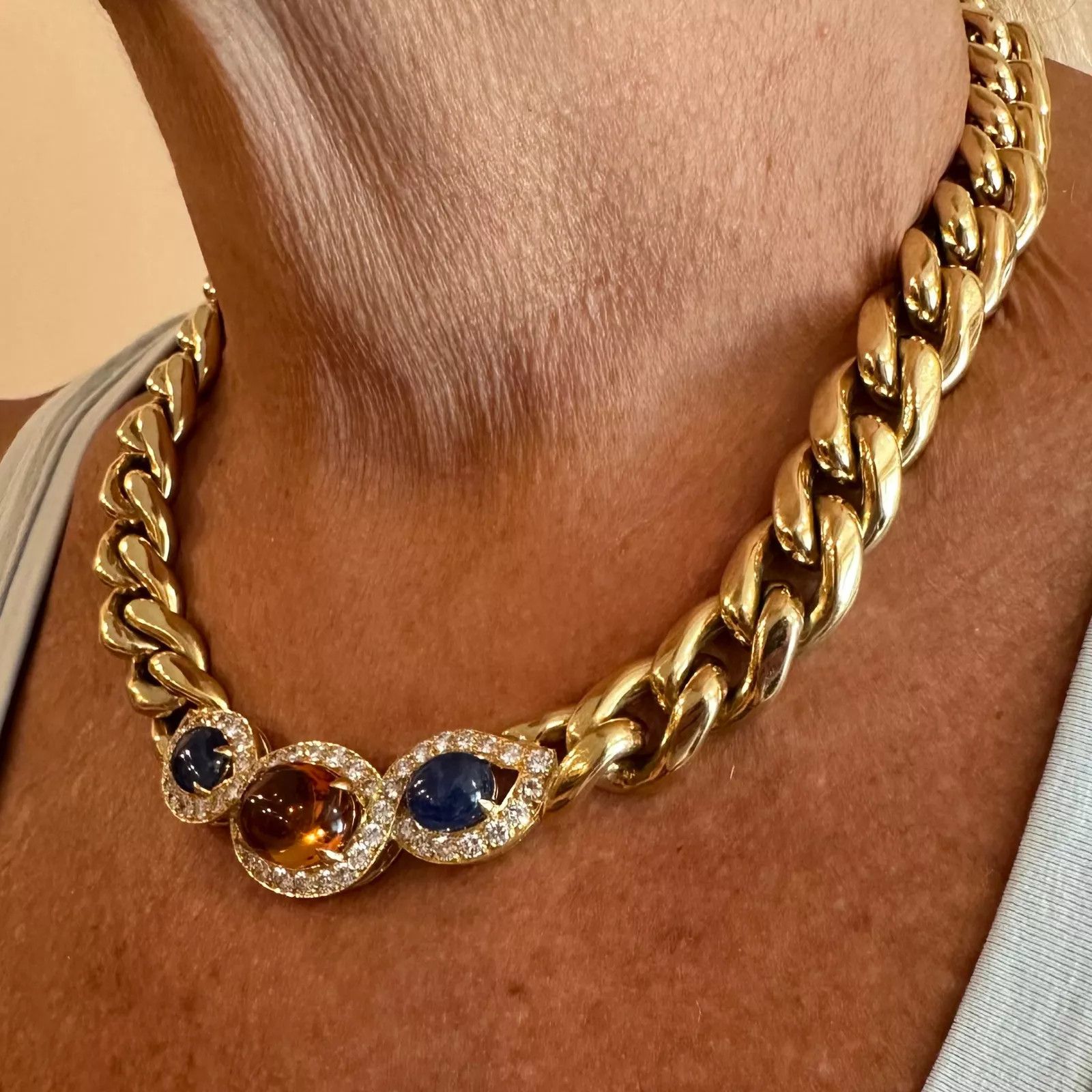 Other Bulgar 18k Gold Diamond Citrine Sapphire Link Necklace Paper Size ONE SIZE - 7 Thumbnail