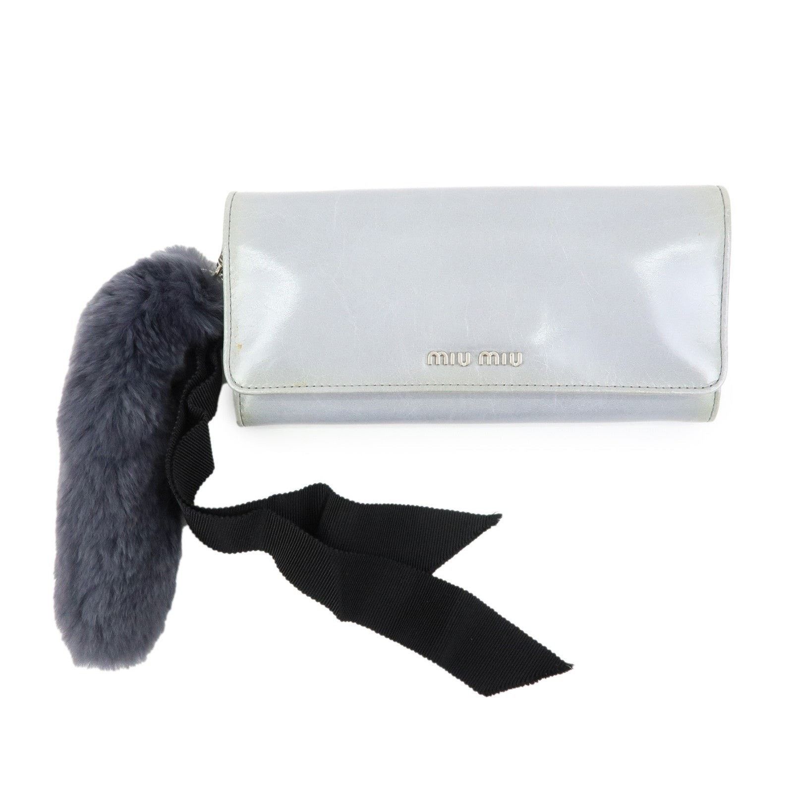 Miu Miu Miu Miu Vitello Shine Fur Flap Long Wallet Calfskin Gray Size ONE SIZE - 1 Thumbnail