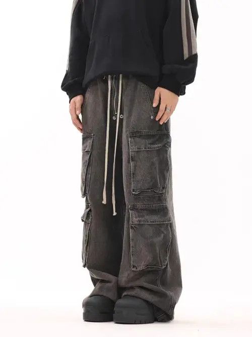 VIBE Vintage multi-pocket washed distressed micro-flared jeans Size US 28 / EU 44 - 4 Thumbnail