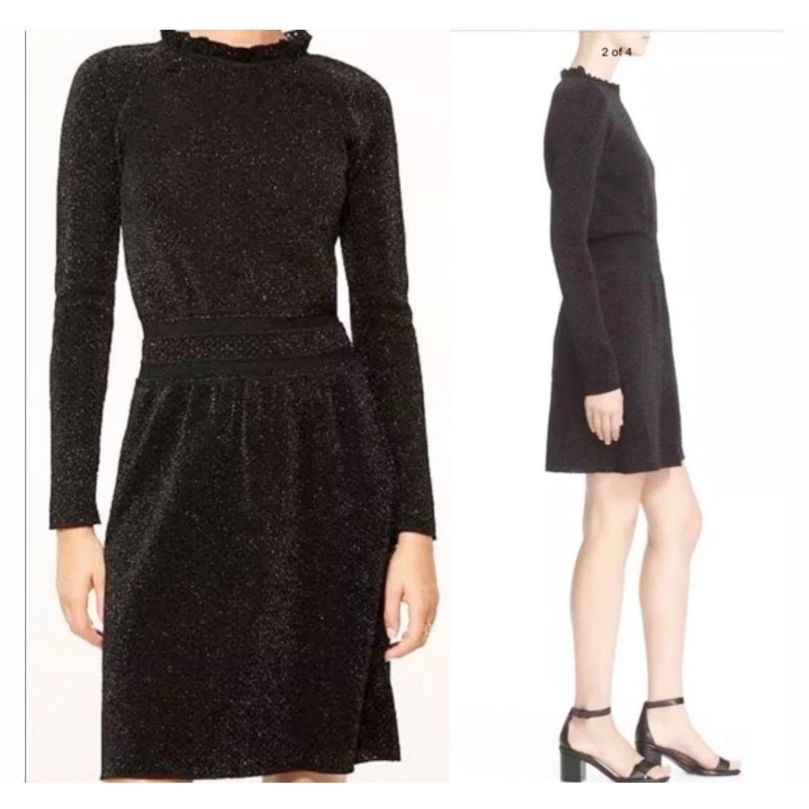Tory Burch Black Isabelle Wool Metallic Sweater Dress Large