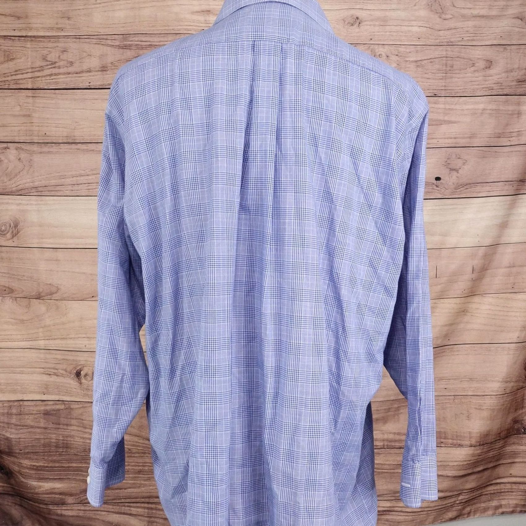 Stafford Stafford Dress Shirt Mens 18 34/35 Blue Check Regular Fit Travel Easy Care Size 48R - 4 Thumbnail