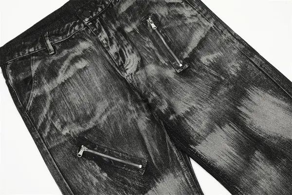Japanese Brand Rumi Men's zip-up loose straight punk painted dirty jeans Size US 32 / EU 48 - 5 Thumbnail