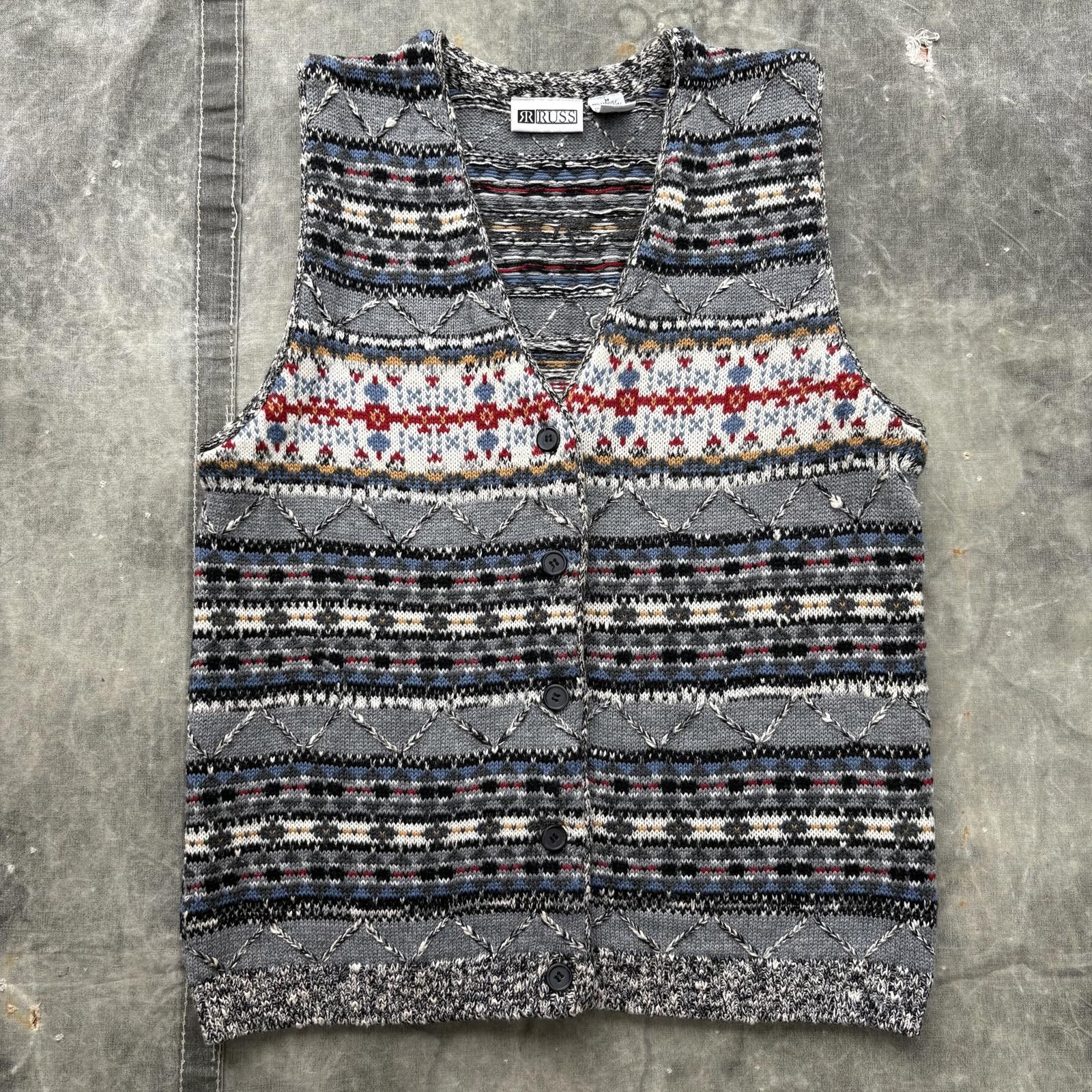 Vintage Vintage 90s Y2K Fair Isle Cottage Knit Sweater Vest Cardigan Size M / US 6-8 / IT 42-44 - 1 Thumbnail