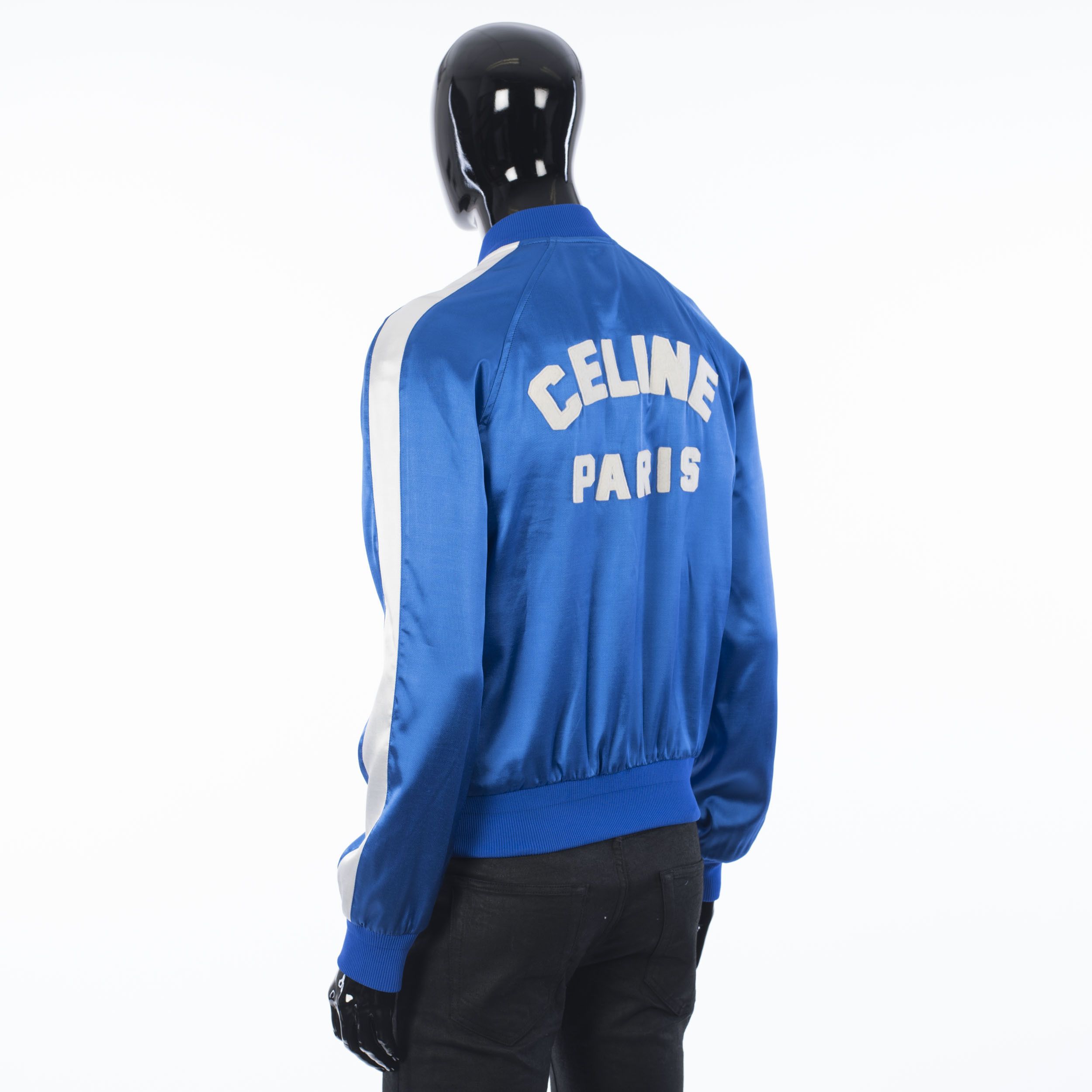 Celine Electric Blue Teddy Jacket In Celine Paris Embroidered Satin Size US S / EU 44-46 / 1 - 4 Thumbnail