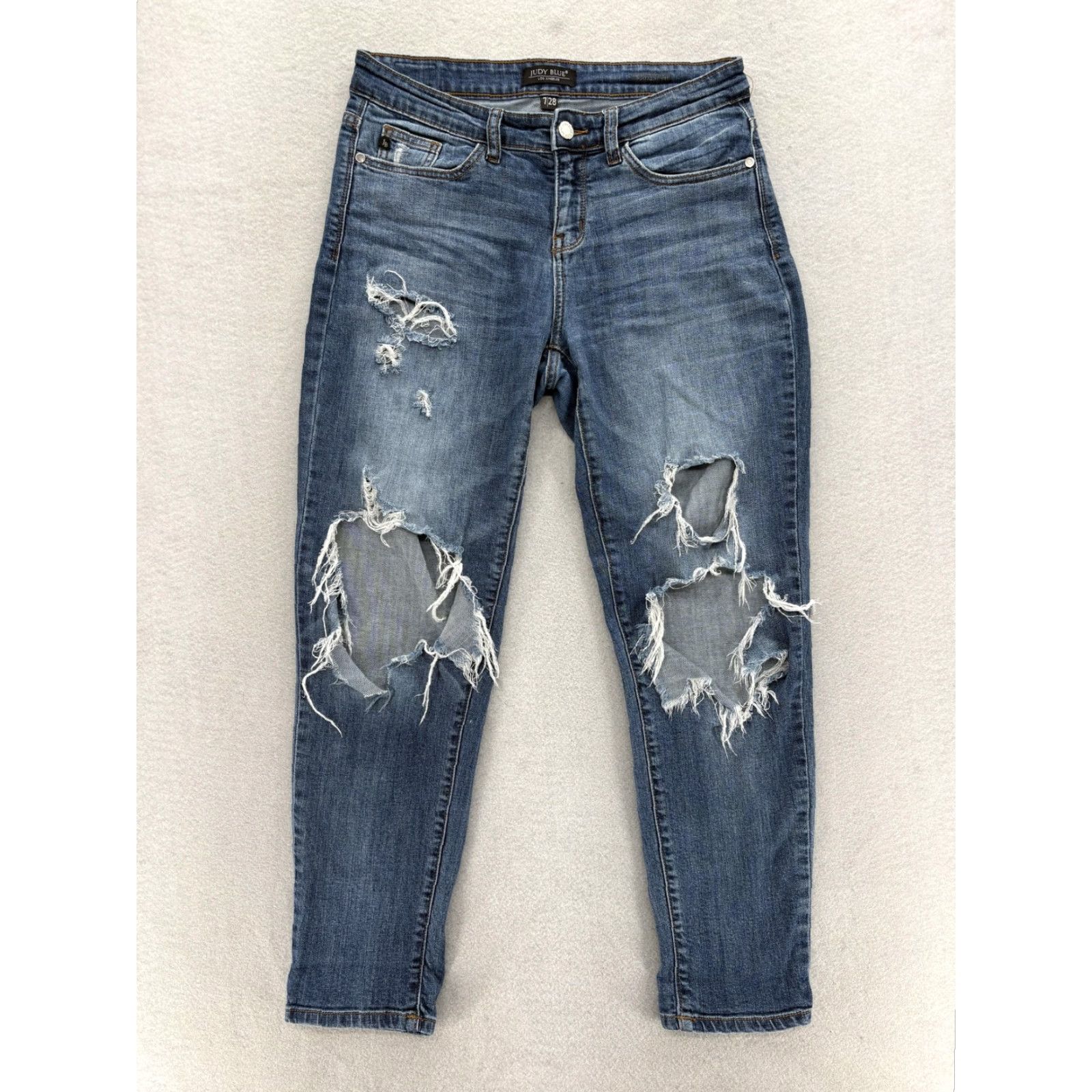 Denime Judy Blue Jeans Women 28 Distressed Stretch Denim Boyfriend Relaxed Mid Rise Blue 5-Pocket Zipper Button Pants Mens Womens Girls? Size 28" / US 6 / IT 42 - 2 Thumbnail