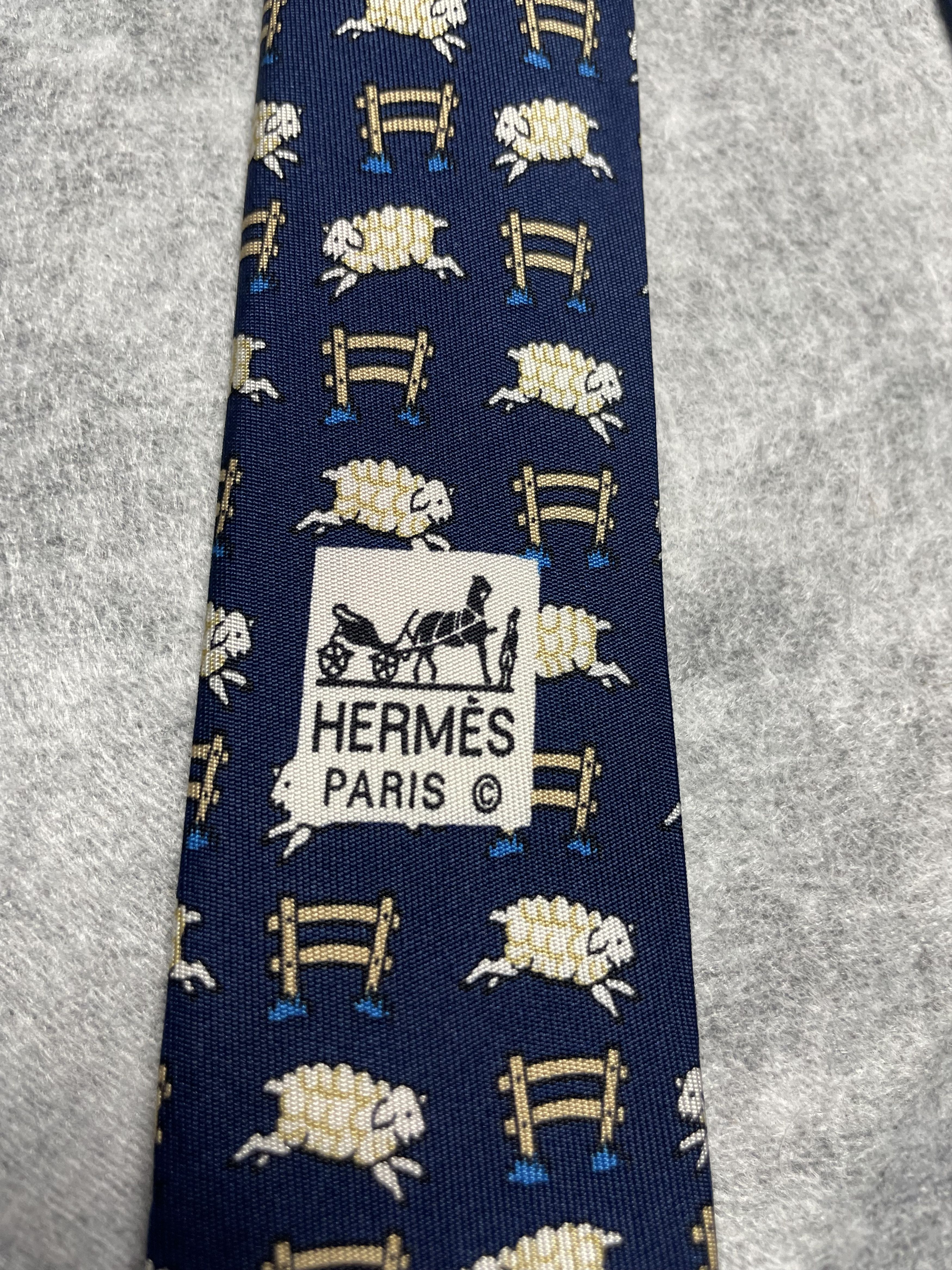 Hermes HERMES Paris 7528 IA Sheep Pattern Ochre Silk Tie Size ONE SIZE - 8 Thumbnail