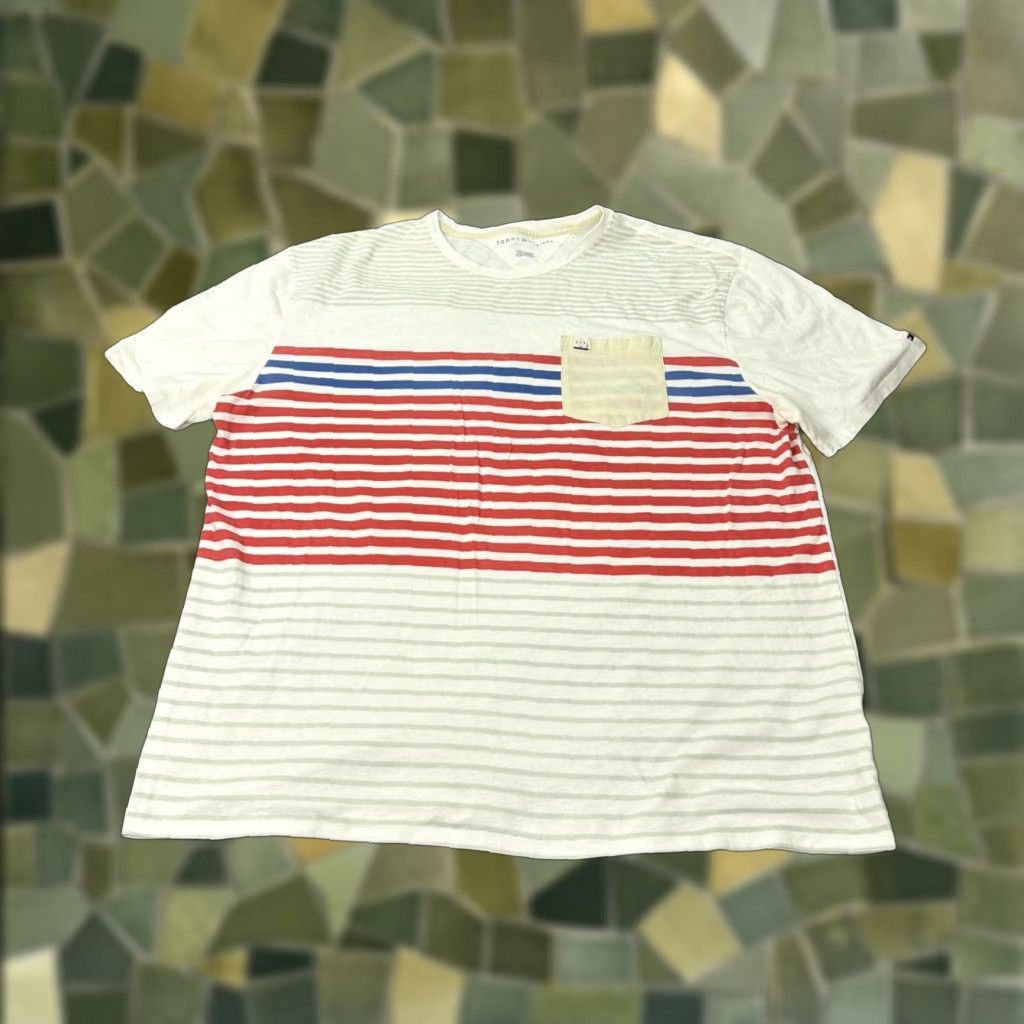 Tommy Hilfiger Vtg Tommy Hilfiger Shirt Mens 2XL White Red Blue Striped Pocket Tee Casual Y2K Size US XXL / EU 58 / 5 - 1 Thumbnail