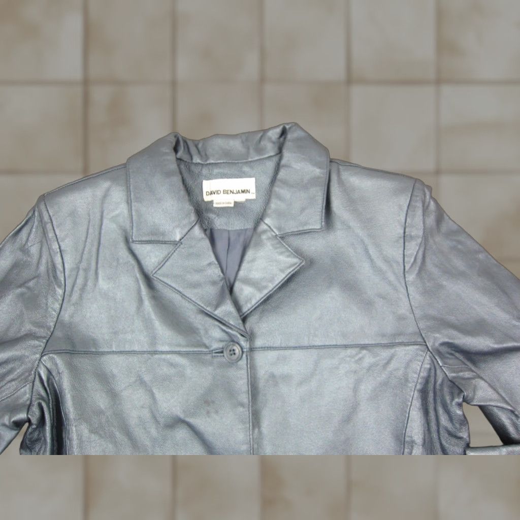 Vintage VINTAGE David Benjamin Blazer Shirt Jacket Womens Size 14 Blue Leather 3 Button 90s Womens Localized Size XL / US 12-14 / IT 48-50 - 1 Thumbnail