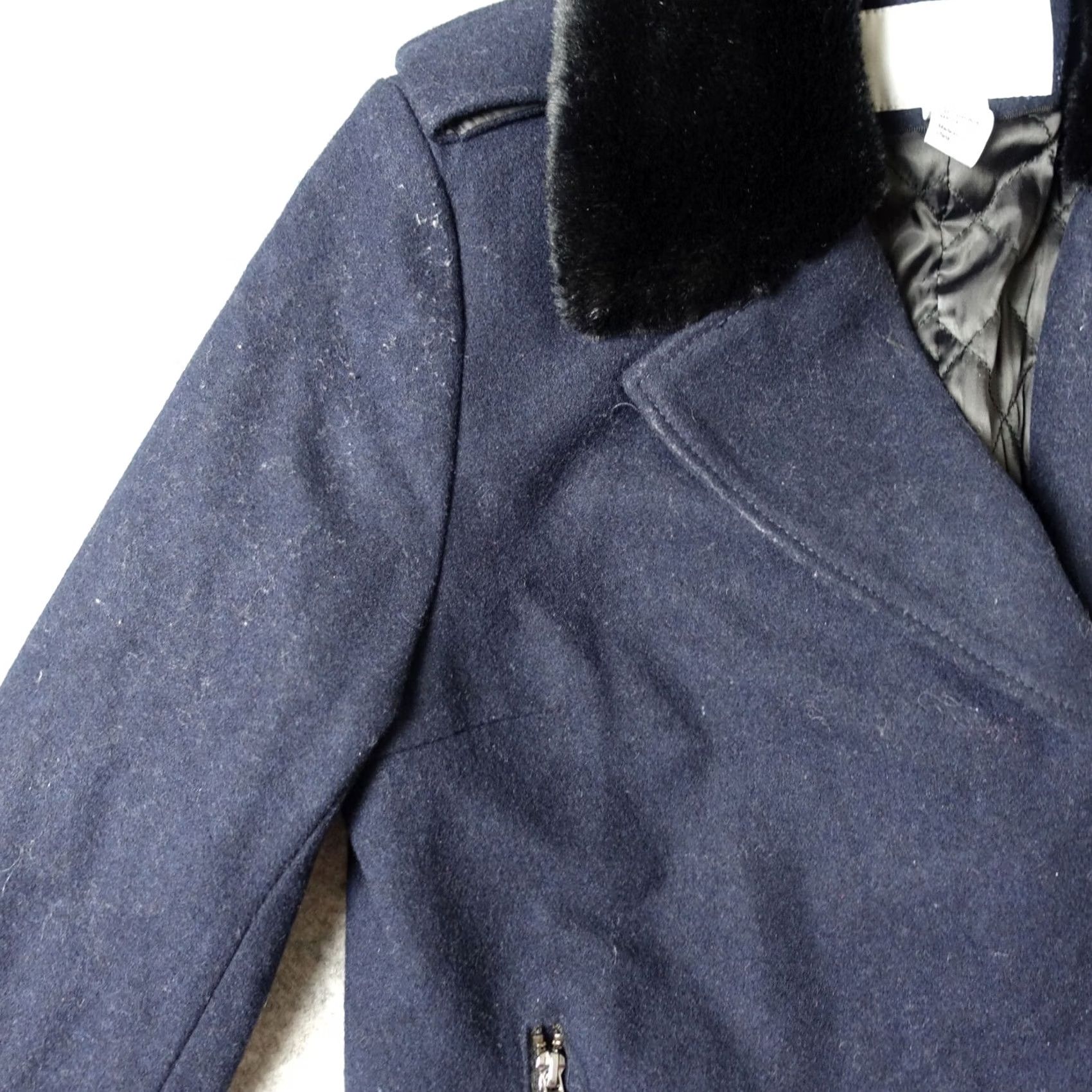 H&M H&M Coat Womens 4 Blue Wool Faux Fur Collar Moto Style Pea Jacket Classic Soft Coat Jacket Motorcycle Biker Classic Size S / US 4 / IT 40 - 4 Thumbnail