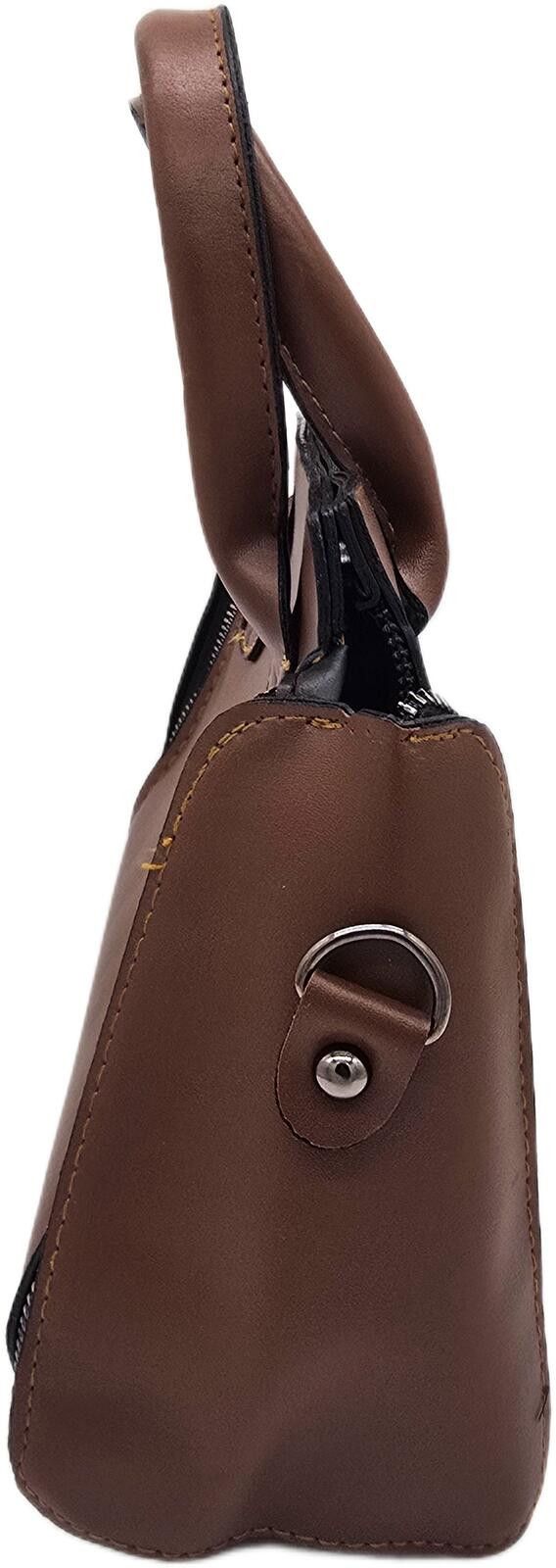 The Unbranded Brand Brown Faux Leather Handbag with Dual Zipper Detail Size ONE SIZE - 4 Thumbnail