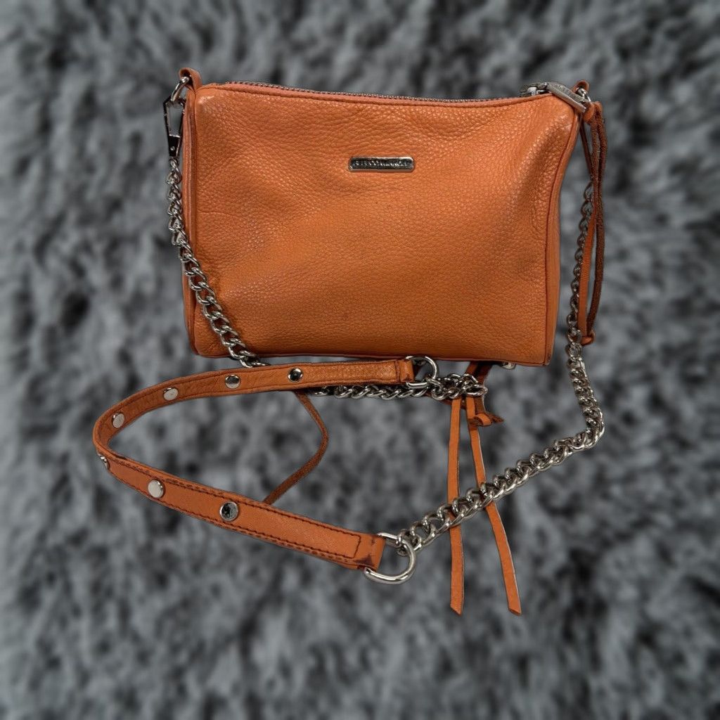 Rebecca Minkoff Rebecca Minkoff Leather Crossbody Purse Orange Small Zipper Chain Strap Womens Size ONE SIZE - 1 Thumbnail