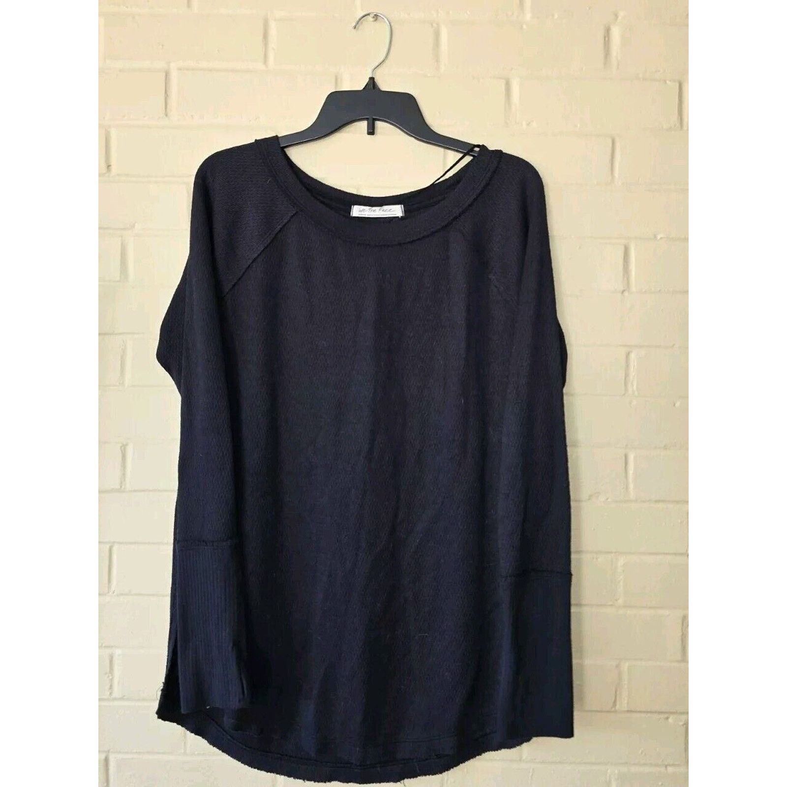 Free People We the Free Long Sleeve Waffle Knit Top Black Size Medium Size M / US 6-8 / IT 42-44 - 1 Thumbnail