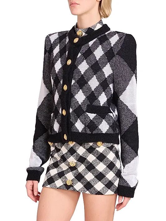 Balmain o1s1wg110825 Mixed Check Cardigan in Black Size L / US 10 / IT 46 - 3 Thumbnail