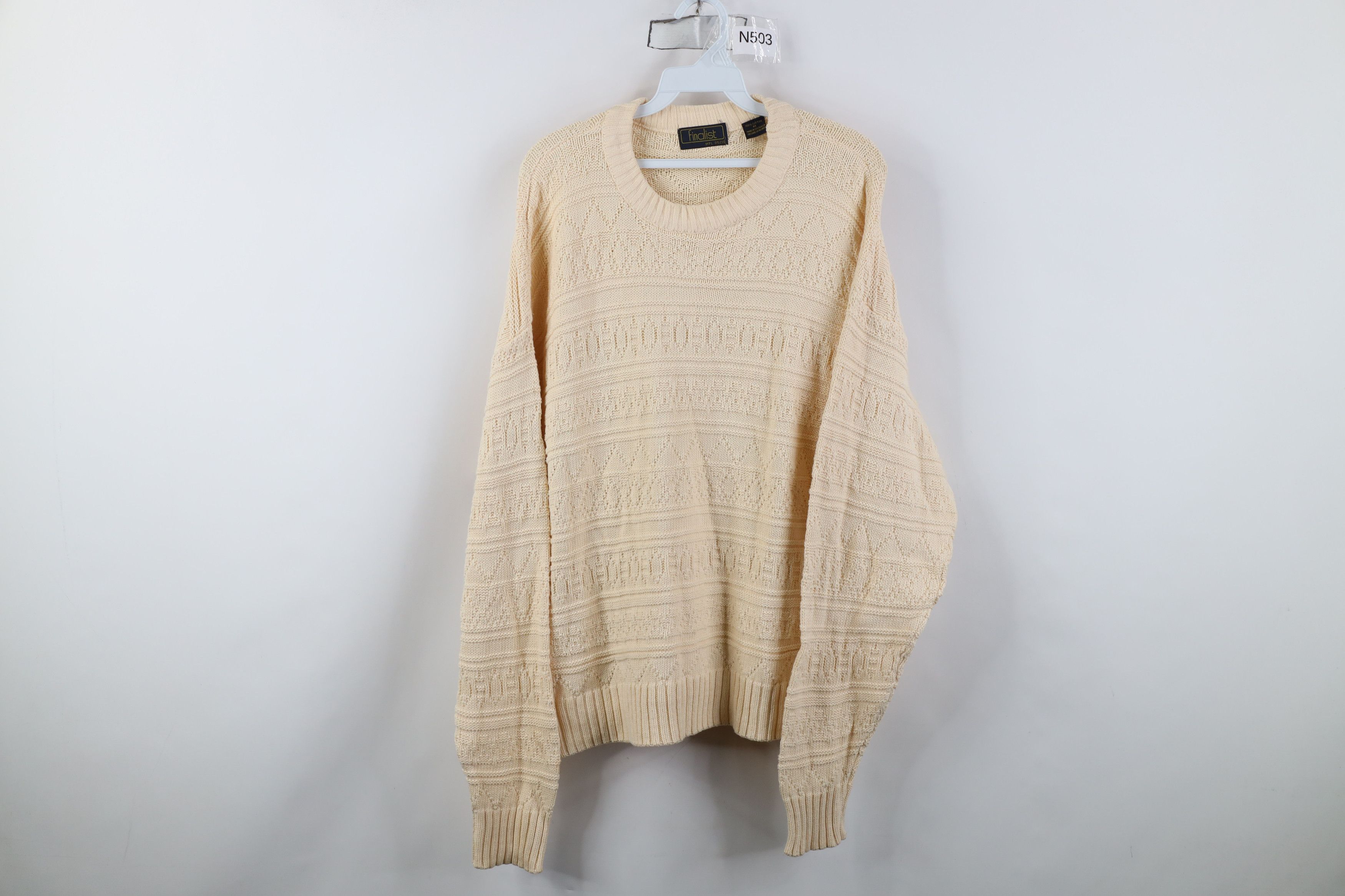 Vintage Vintage 90s Streetwear Cotton Knit Crewneck Sweater Beige Size US M / EU 48-50 / 2 - 1 Thumbnail