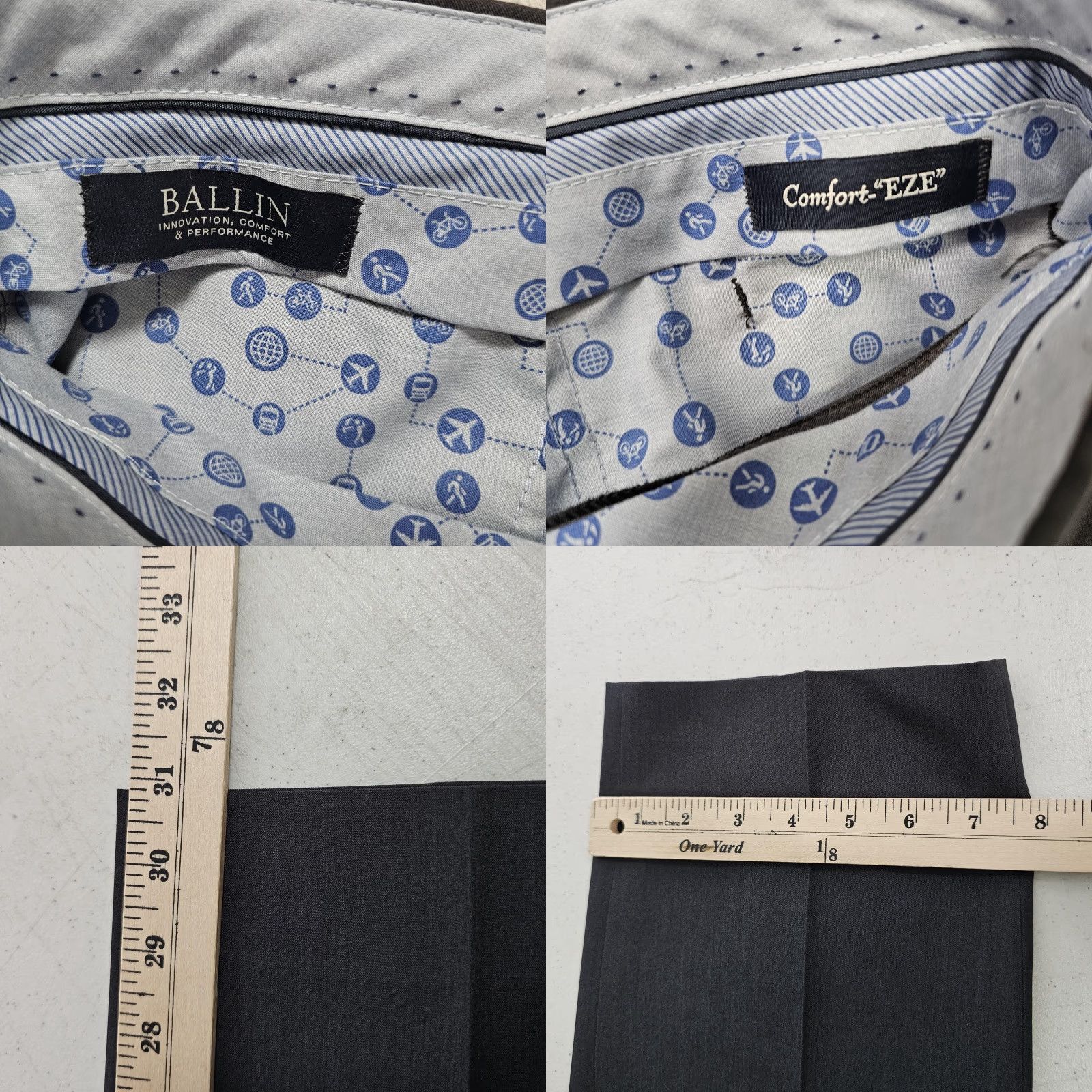 Vintage Ballin Dress Pants Mens 38x31 Gray Comfort-EZE Flat Front Straight Office Size US 38 / EU 54 - 8 Thumbnail