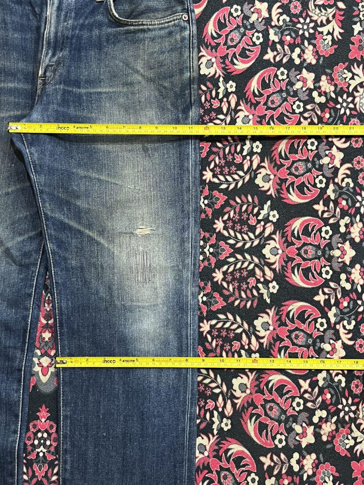 Edwin Edwin 503 Dark Blue Faded Washed Repaired Knee Straight Jean Size US 31 - 14 Thumbnail