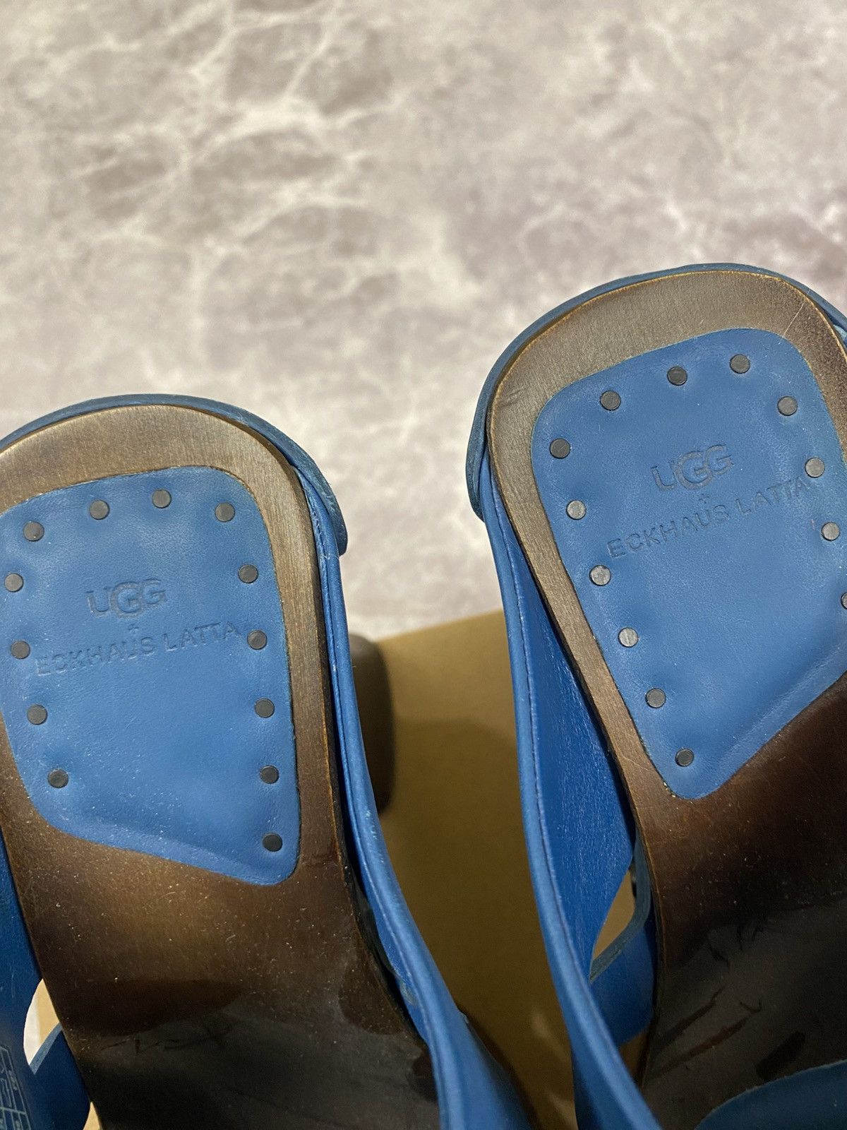 Eckhaus Latta Ugg x Eckhaus Latta Wooden Platform Clogs Blue Leather Upper Size US 8 / IT 38 - 3 Thumbnail