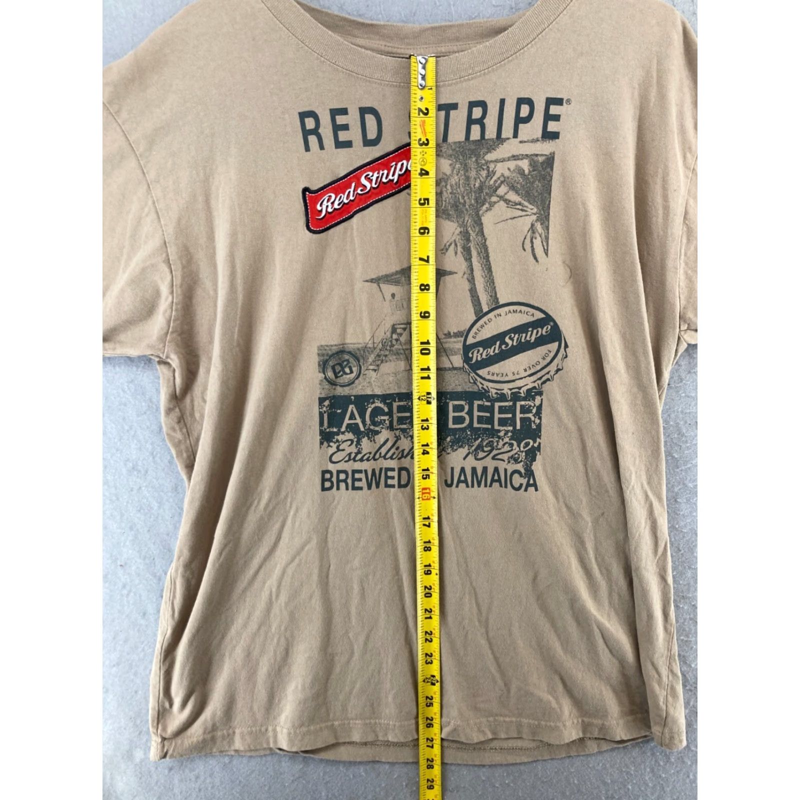 Vintage Red Stripe Shirt Beige 2XL Mens Striped Crew Neck Short Sleeve T-Shirt Coffee Jamaica Beer Theme Vintage No Size US XXL / EU 58 / 5 - 3 Thumbnail