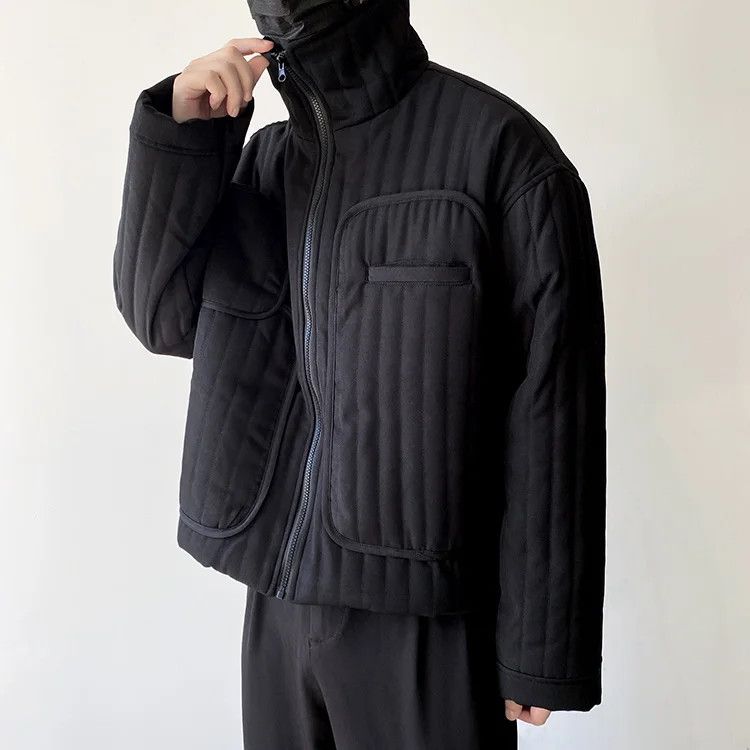 Dark Stand Collar Short Cotton Jacket Padded