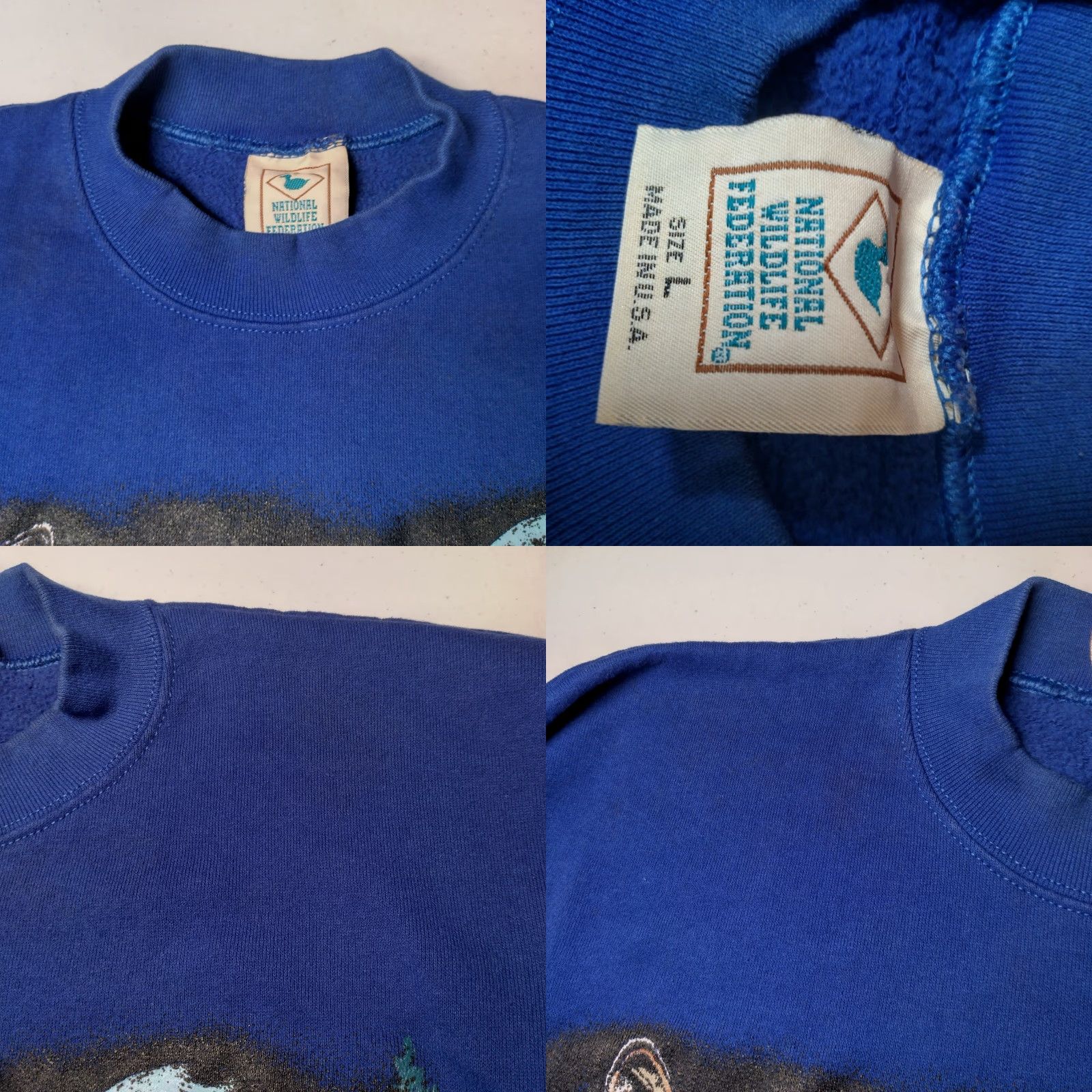 Vintage VINTAGE National Wildlife Federation Sweatshirt Timber Wolf Crew Neck L Men Blue Cotton Blend Knit Pullover Graphic USA Made Size US L / EU 52-54 / 3 - 10 Thumbnail