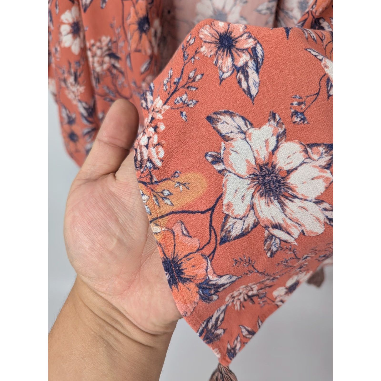 Vintage Knox Rose Women's M/L Pink Orange Open Front Floral Poncho Cover Up Boho Rayon Shirt? Size M / US 6-8 / IT 42-44 - 2 Thumbnail