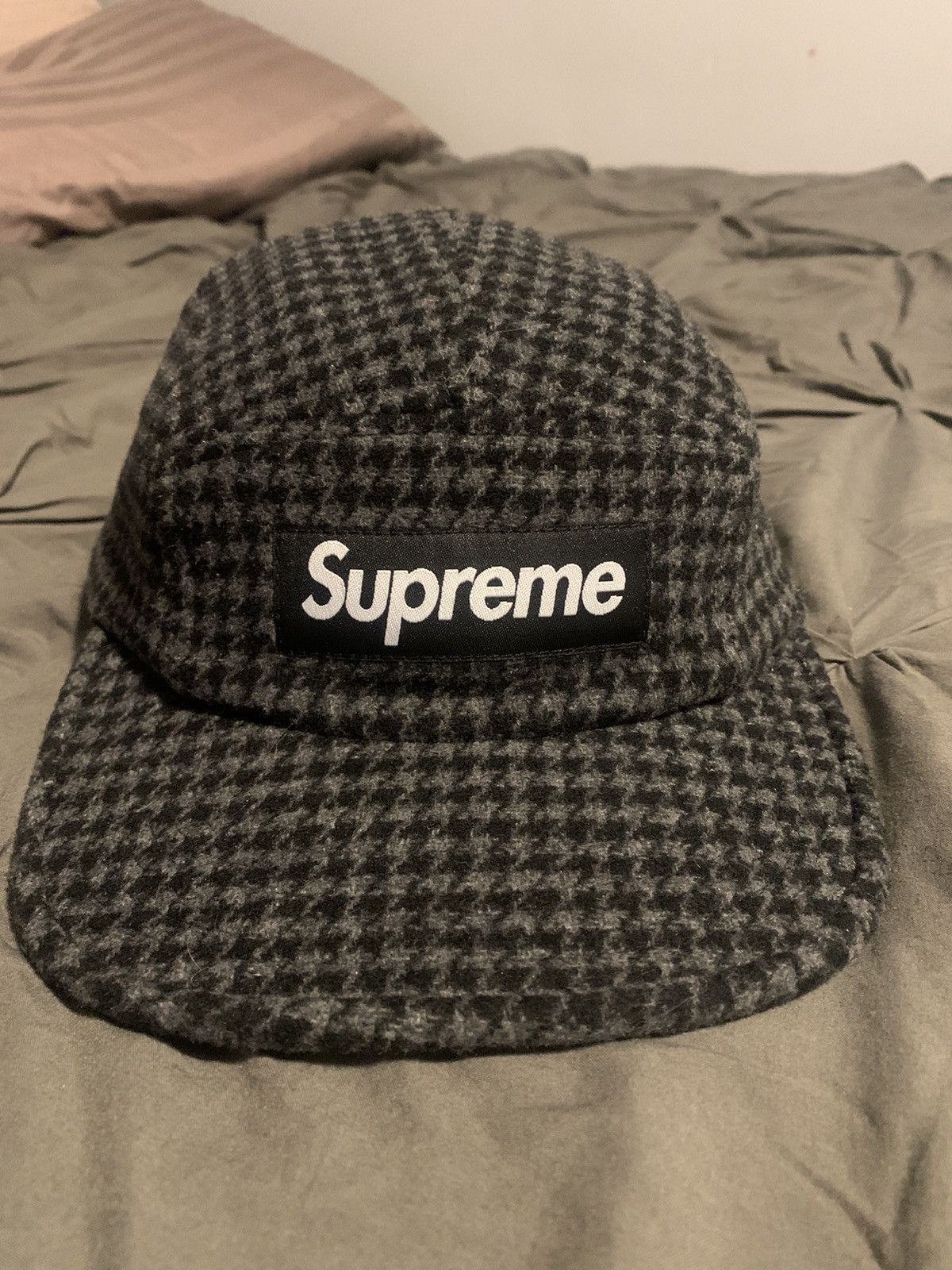 Supreme Supreme Houndstooth Wool Box Logo Camp Cap (FW23) | Grailed