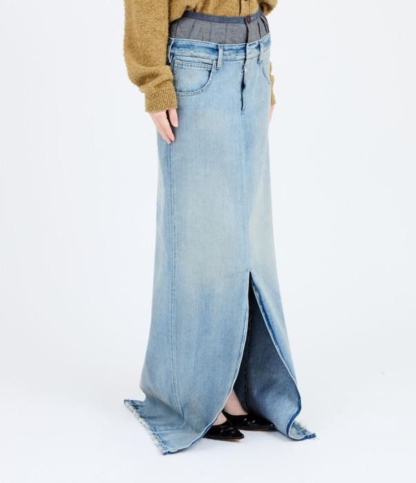 Maison Margiela o1bcso1str0526 Long Denim Skirt in Light Blue Size 25" / US 0 / IT 36 - 3 Thumbnail