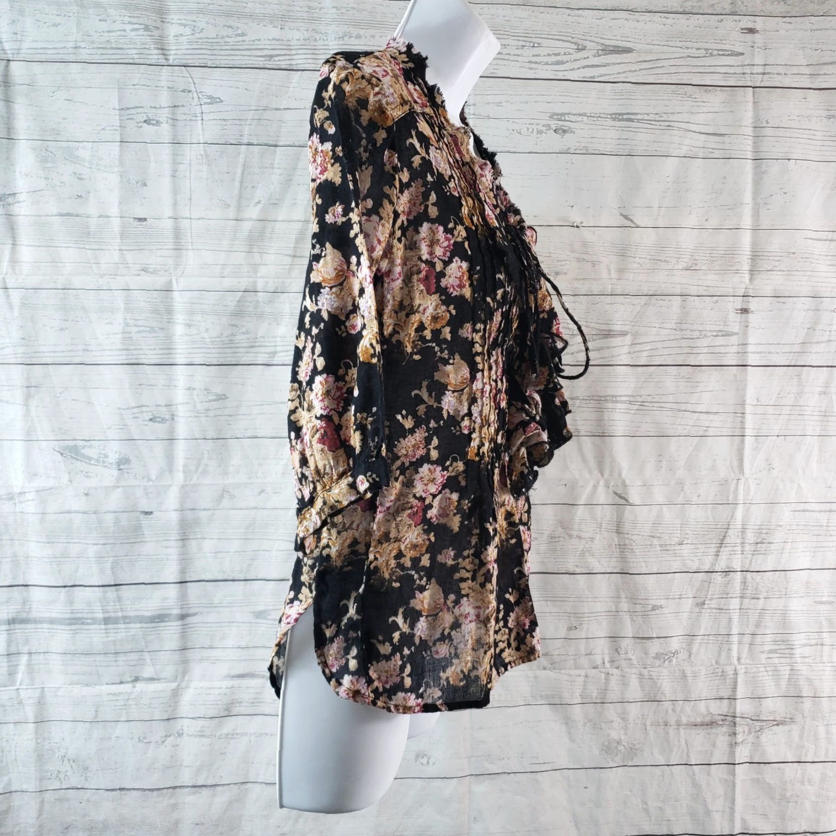 Vintage Denim & Supply Ralph Lauren Womens Blouse XS Black Floral Ruffle Semi Sheer Size XS / US 0-2 / IT 36-38 - 3 Thumbnail