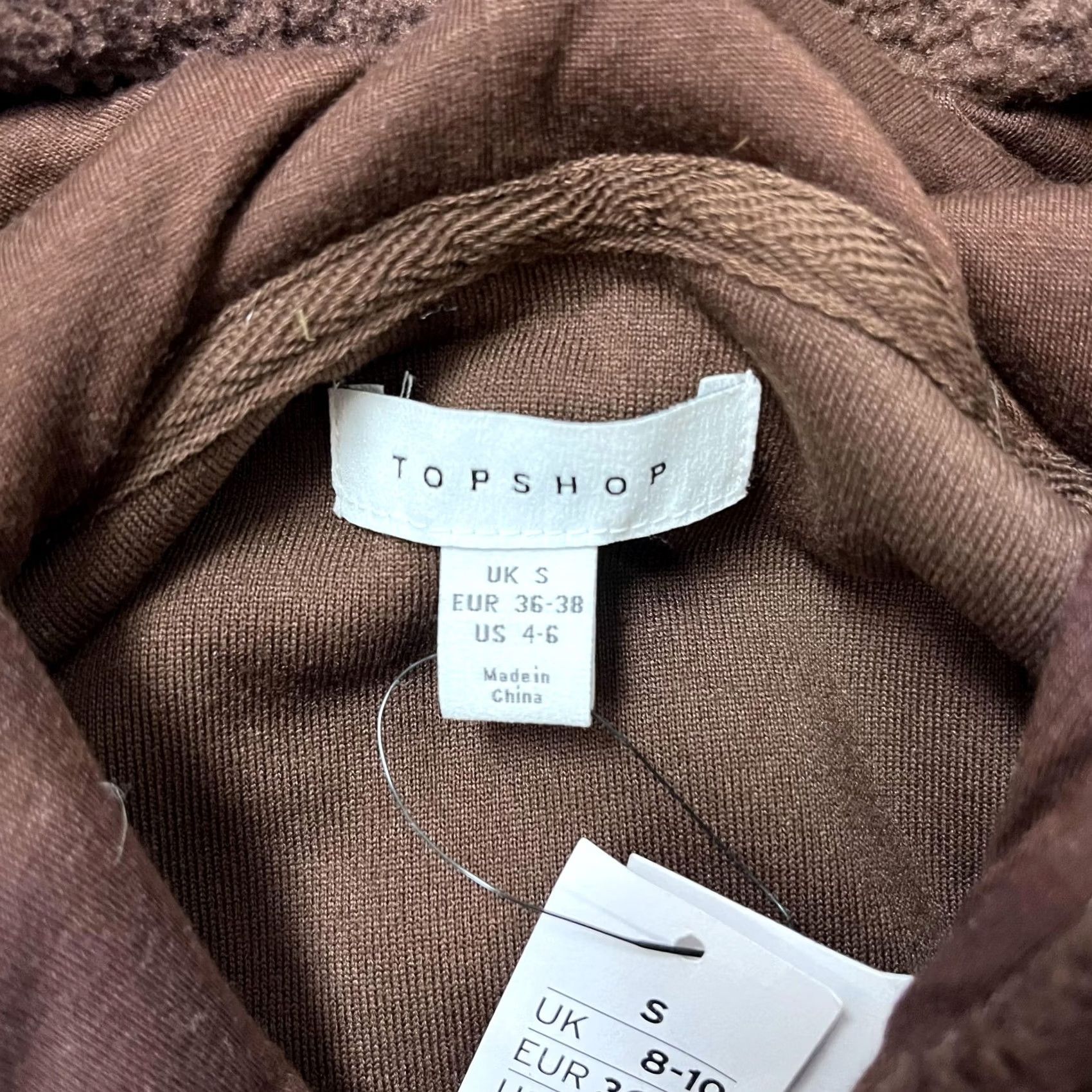 Topshop Topshop Hoodie Womens Small Brown Sherpa Fleece Pullover Kangaroo Pocket Soft Hooded Size S / US 4 / IT 40 - 3 Thumbnail
