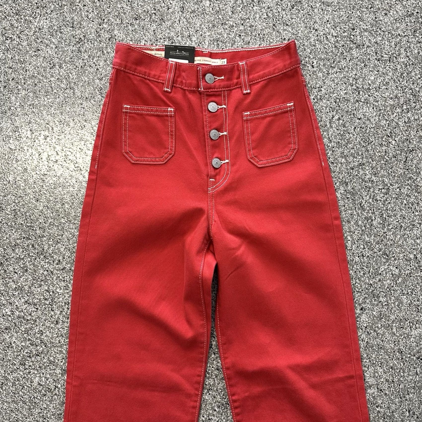 Levi's Levi's Premium Ribcage Straight Ankle Jeans Womens 23x29 High Rise Button Fly Red Size 40" / US 18 - 4 Thumbnail