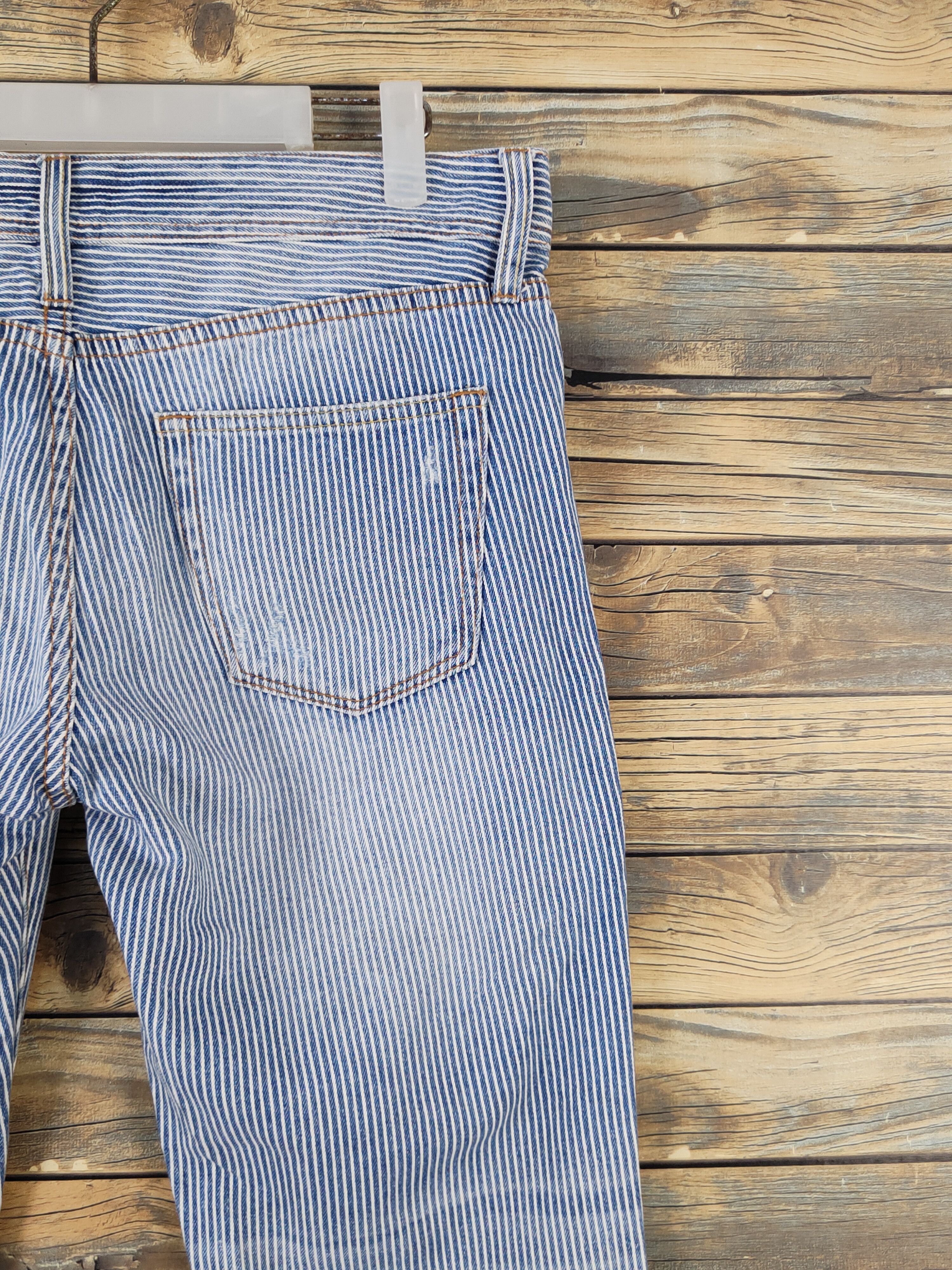Japanese Brand Back Number Blue Stripe Distressed Ripped denim Jeans #W1590 Size US 34 / EU 50 - 10 Thumbnail