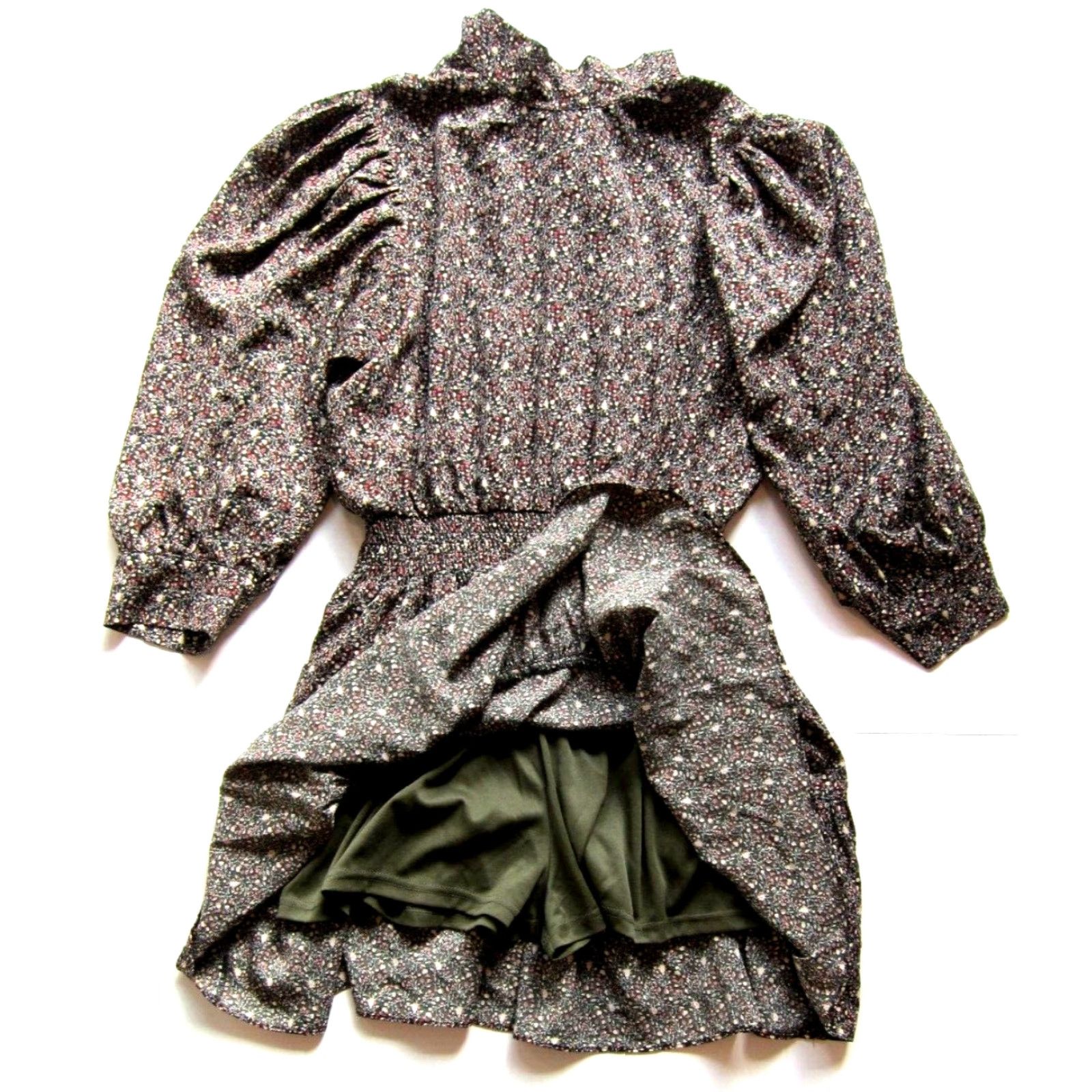 Vintage Living My Best Style Pink Lily Black Brown Pink Floral High Neck Smock Dress L Shirt Dress Women Size L / US 10 / IT 46 - 3 Thumbnail