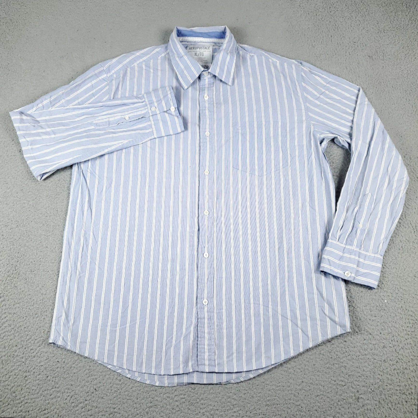 Vintage AeroPostale Mens Button-Up Shirt XL Blue White Striped Cotton Blend Long Sleeve Casual Formal N/A Mens Size US XL / EU 56 / 4 - 3 Thumbnail