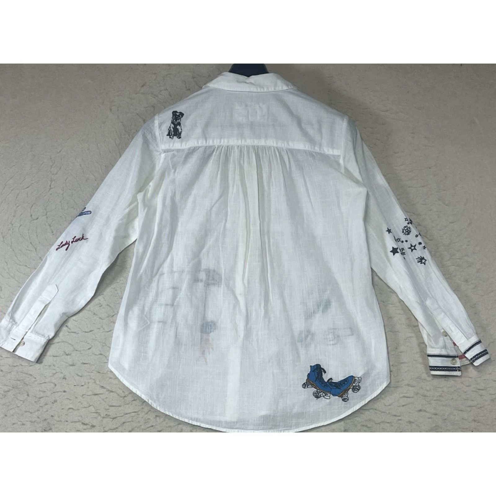 Vintage Pilcro Button Front Blouse Womens XS White Cotton Long Sleeve Embroidered Shirt Size XS / US 0-2 / IT 36-38 - 2 Thumbnail