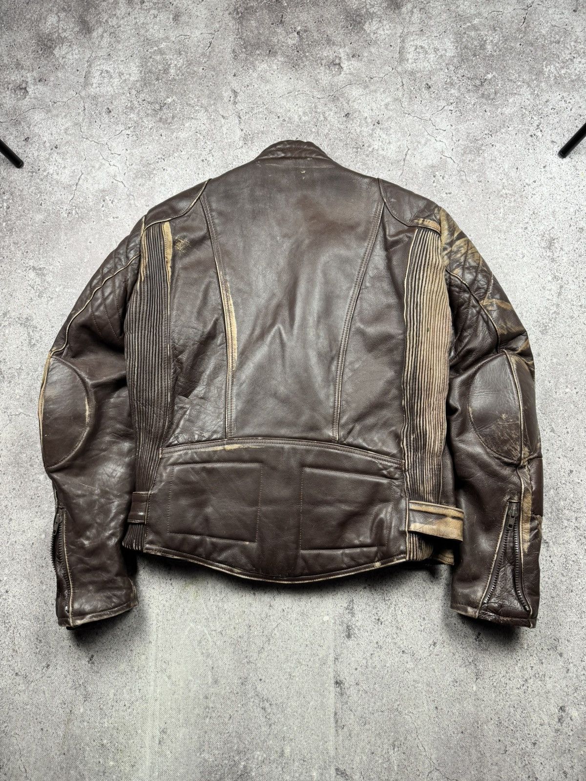 Vintage VINTAGE 80S BROWN BIKER RAMONES FADED RACING LEATHER JACKET Size US L / EU 52-54 / 3 - 14 Thumbnail