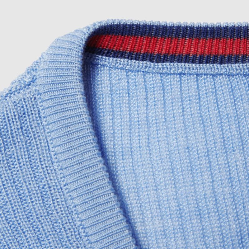 Gucci oc11z1125 Extra Fine Rib Wool and Silk Cardigan in Pale Blue Size S / US 4 / IT 40 - 3 Thumbnail